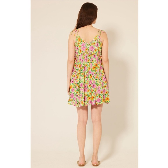 Patrons of Peace Malibu Dress L Floral Rayon Mini Tie Strap Ruffle India Boho - Picture 2 of 13